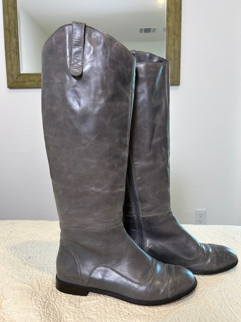 Rosegold Shoes Gray Over-the-Knee Leather Riding Boots